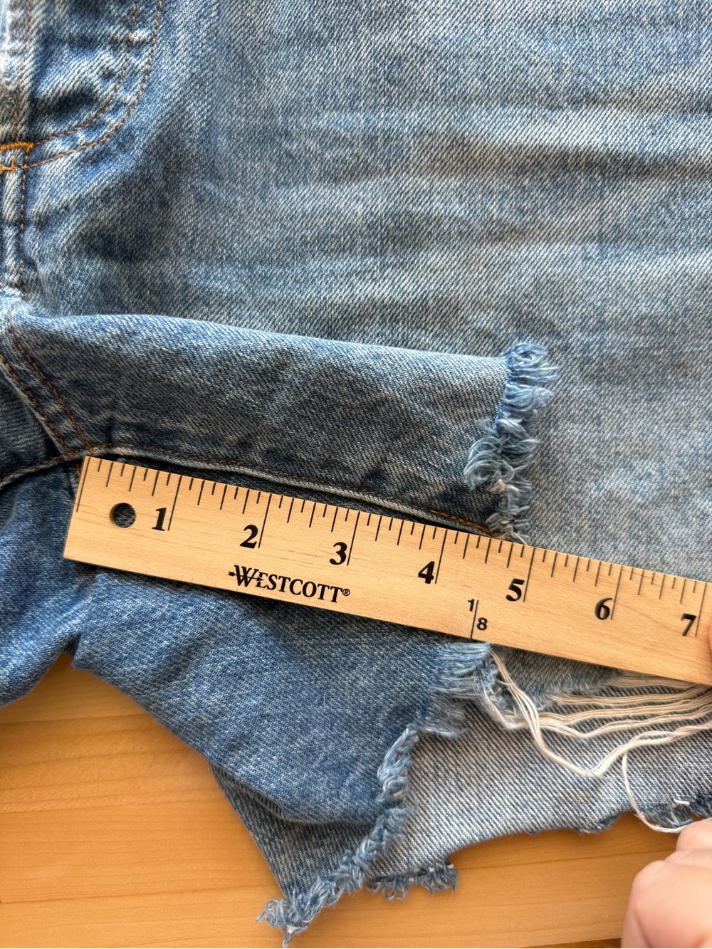 Denim Forum Ex Boyfriend High-Rise Distressed Jean Shorts- light blue - Picture 4 of 14
